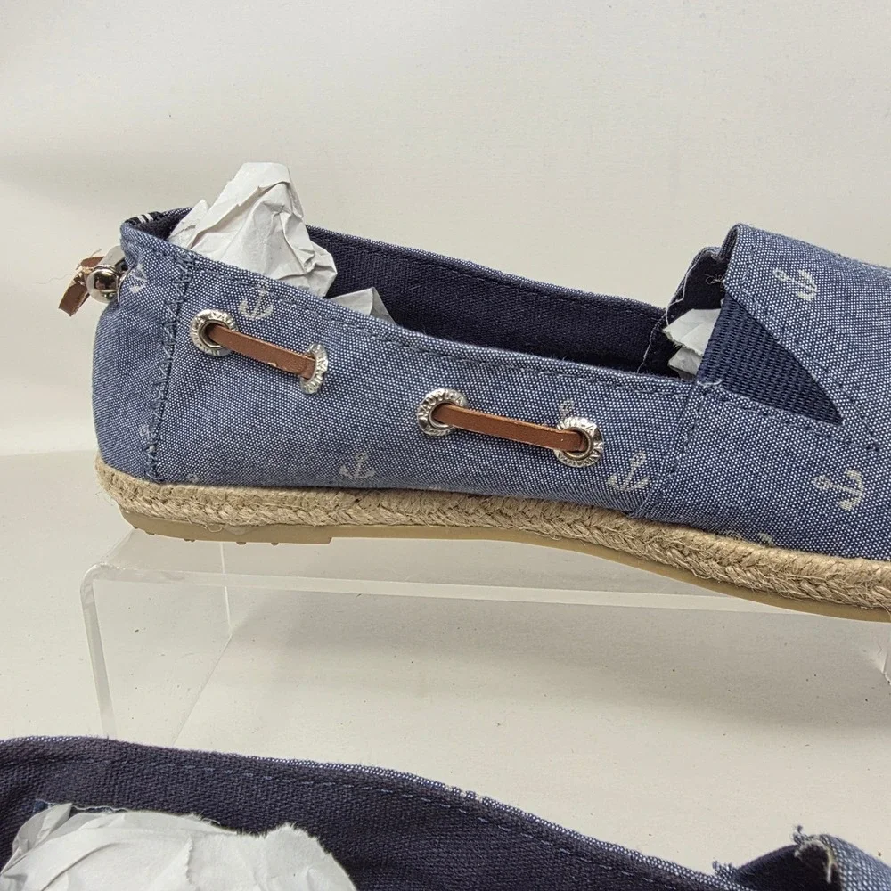 Nautica Rudder 2 Espadrille Flats Women 6 Blu Anchor Print Nautical Slip On Shoe